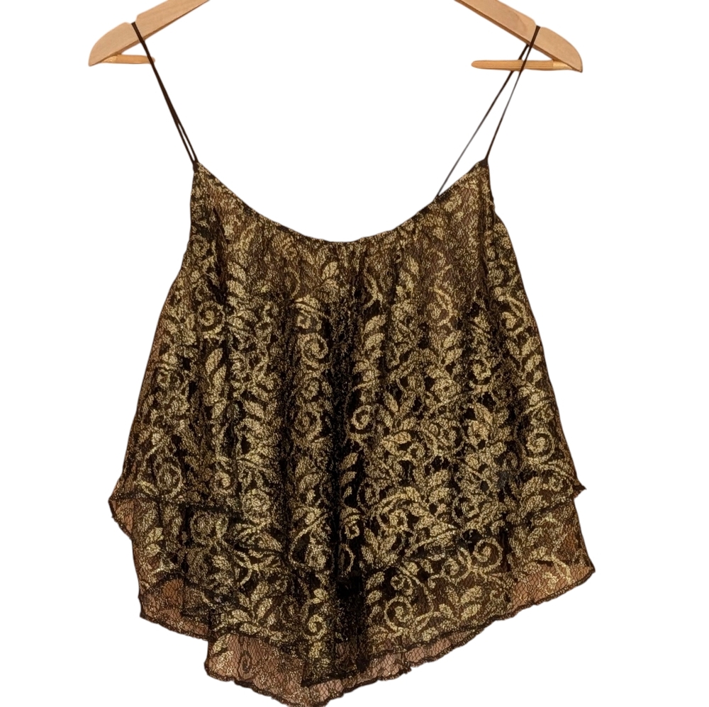 Ecote Gold Mesh Sheer Top Sleeveless Metallic Urban Outfitters Boho Whimsigoth